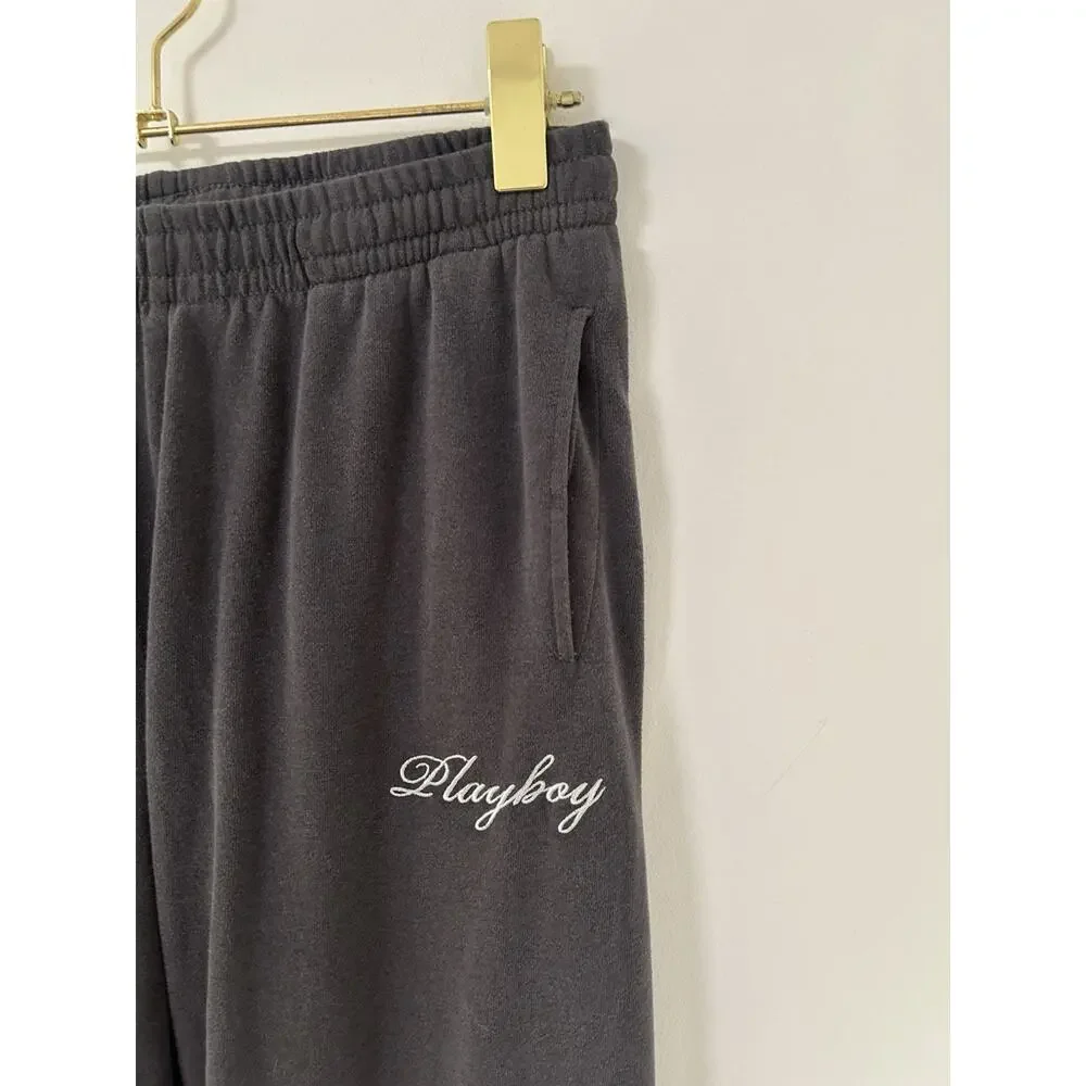 Playboy By Pacsun Black Script Fleece‎ Lined Jogger Sweatpants Womens XS